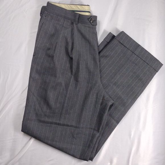 Lauren Ralph Lauren Smoke Gray Wool Total Comfort Pleated Pin Stripe Slacks - Picture 5 of 14